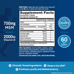 Close-up de la etiqueta nutricional de Move Free con información clara de ingredientes