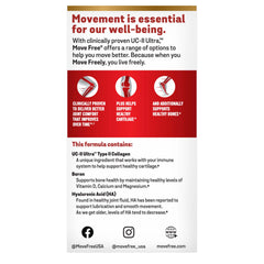 Move Free etiqueta nutricional legible, muestra ingredientes y dosificación