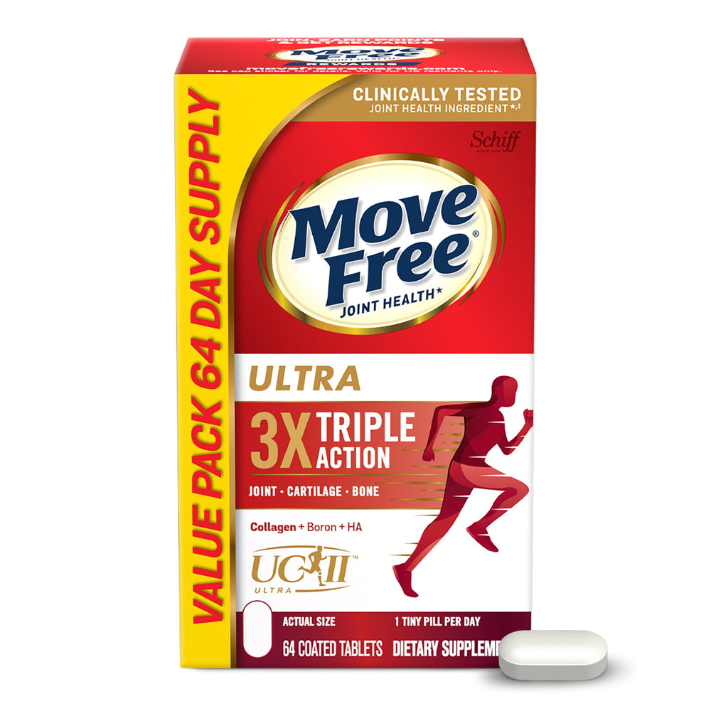Move Free frente del envase mostrando diseño y tamaño, transmite confianza