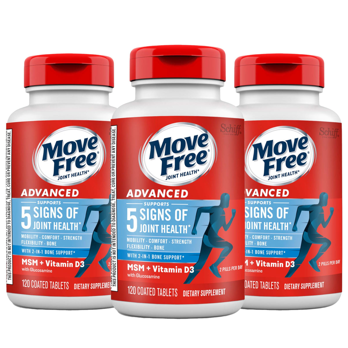 Move Free frasco frente mostrando etiqueta y beneficio de movilidad