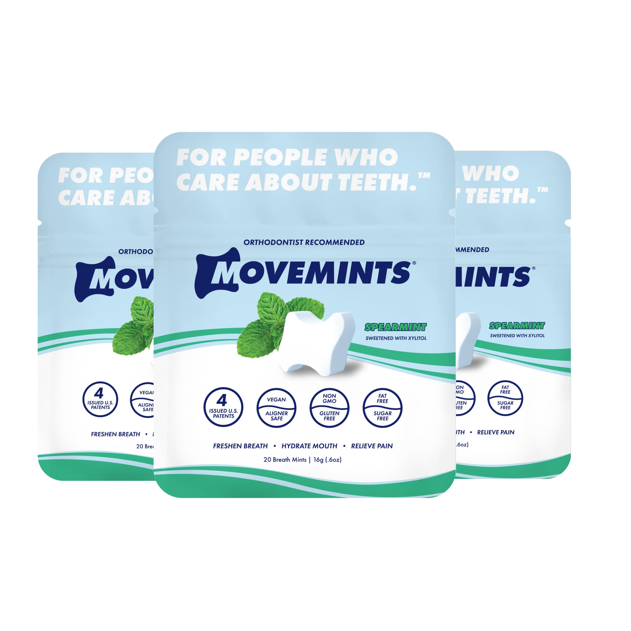 Movemints empaque frontal mostrando pack de 3 y beneficio práctico