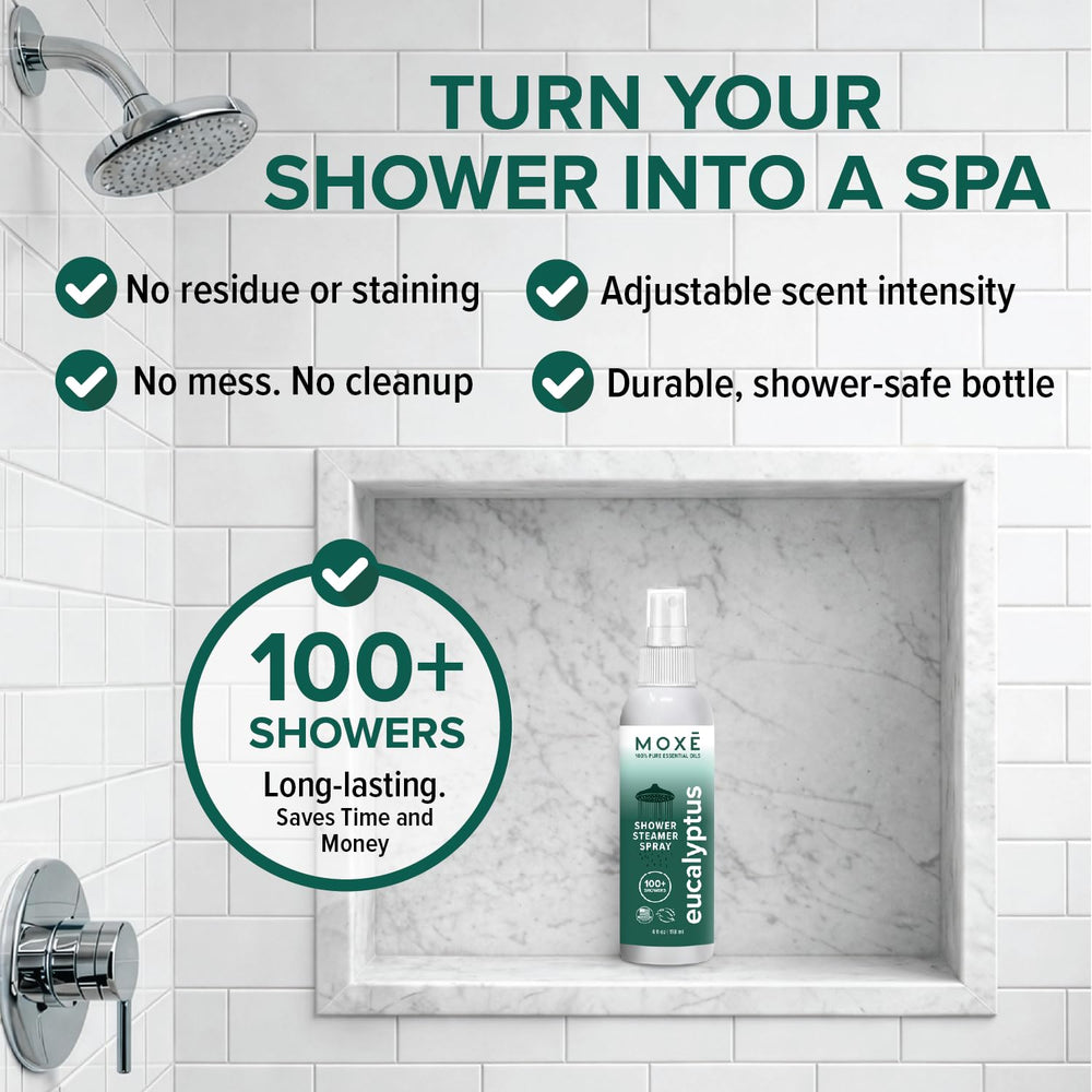 MOXĒ spray en ducha con vapor, refresca el ambiente y despeja