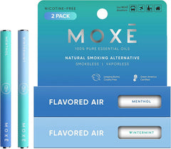 MOXE inhalador frontal del paquete mostrando diseño compacto y portátil