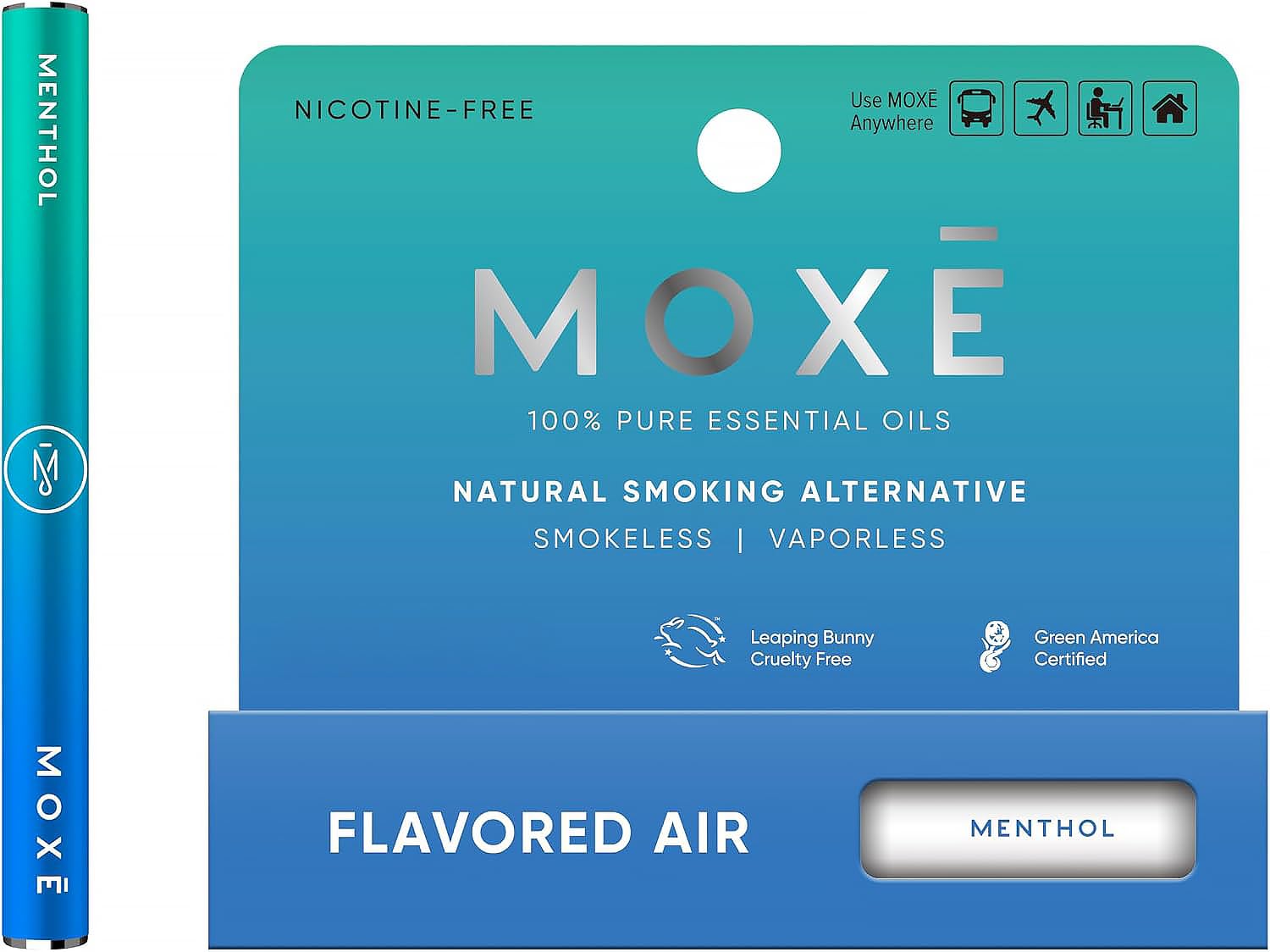 MOXE inhalador frontal mostrando diseño compacto y discreto para transporte