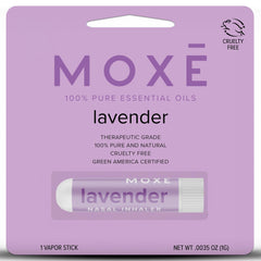 MOXĒ inhalador lavanda frente mostrando diseño portátil y práctico