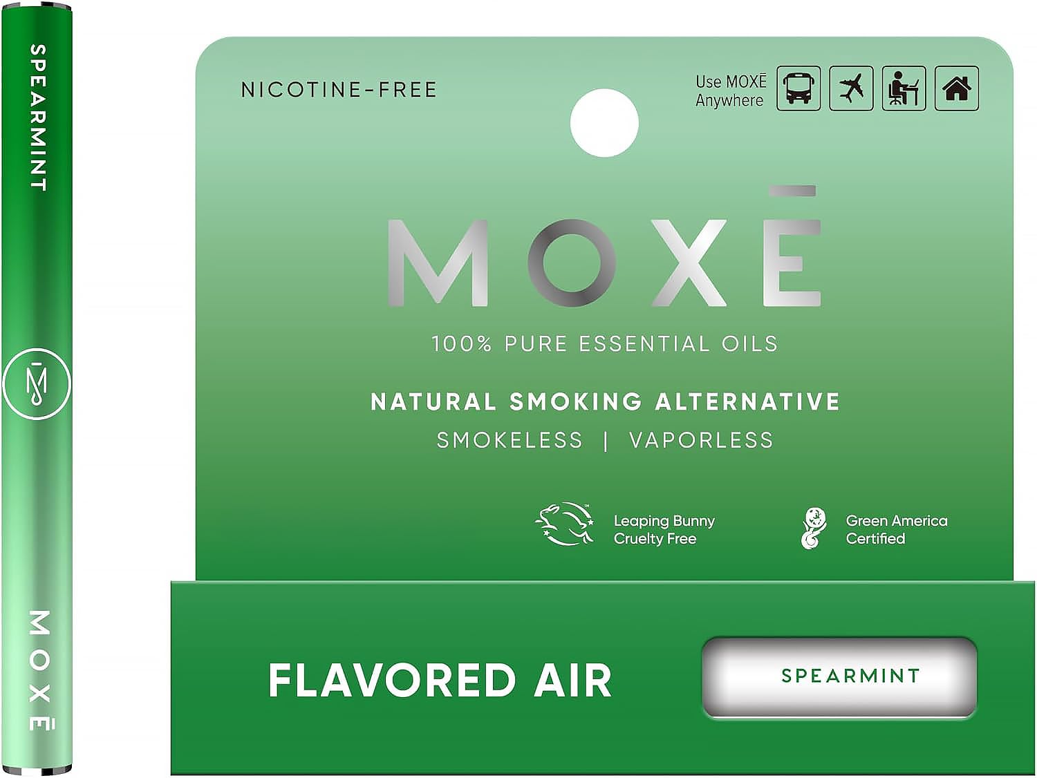MOXE inhalador frontal mostrando diseño compacto y beneficio portátil