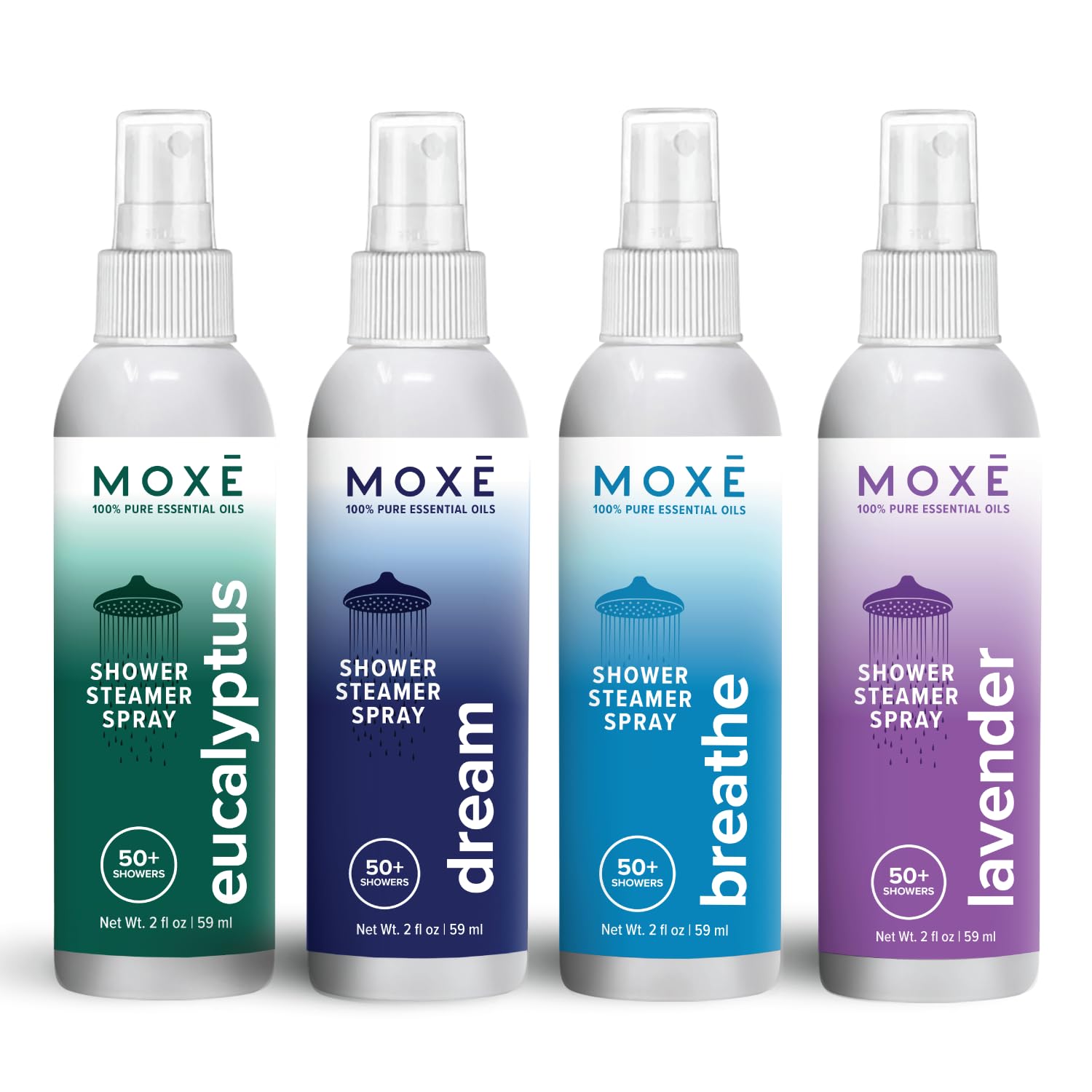 MOXĒ pack frontal mostrando las cuatro fragancias, ventaja: variedad práctica