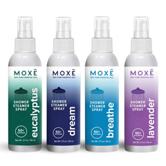 MOXĒ pack frontal mostrando las cuatro fragancias, ventaja: variedad práctica