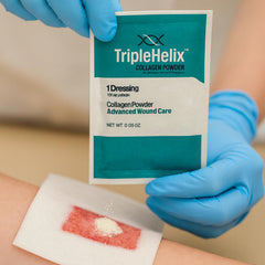 MPM Medical polvo TripleHelix formando gel al contacto y adaptándose a la herida