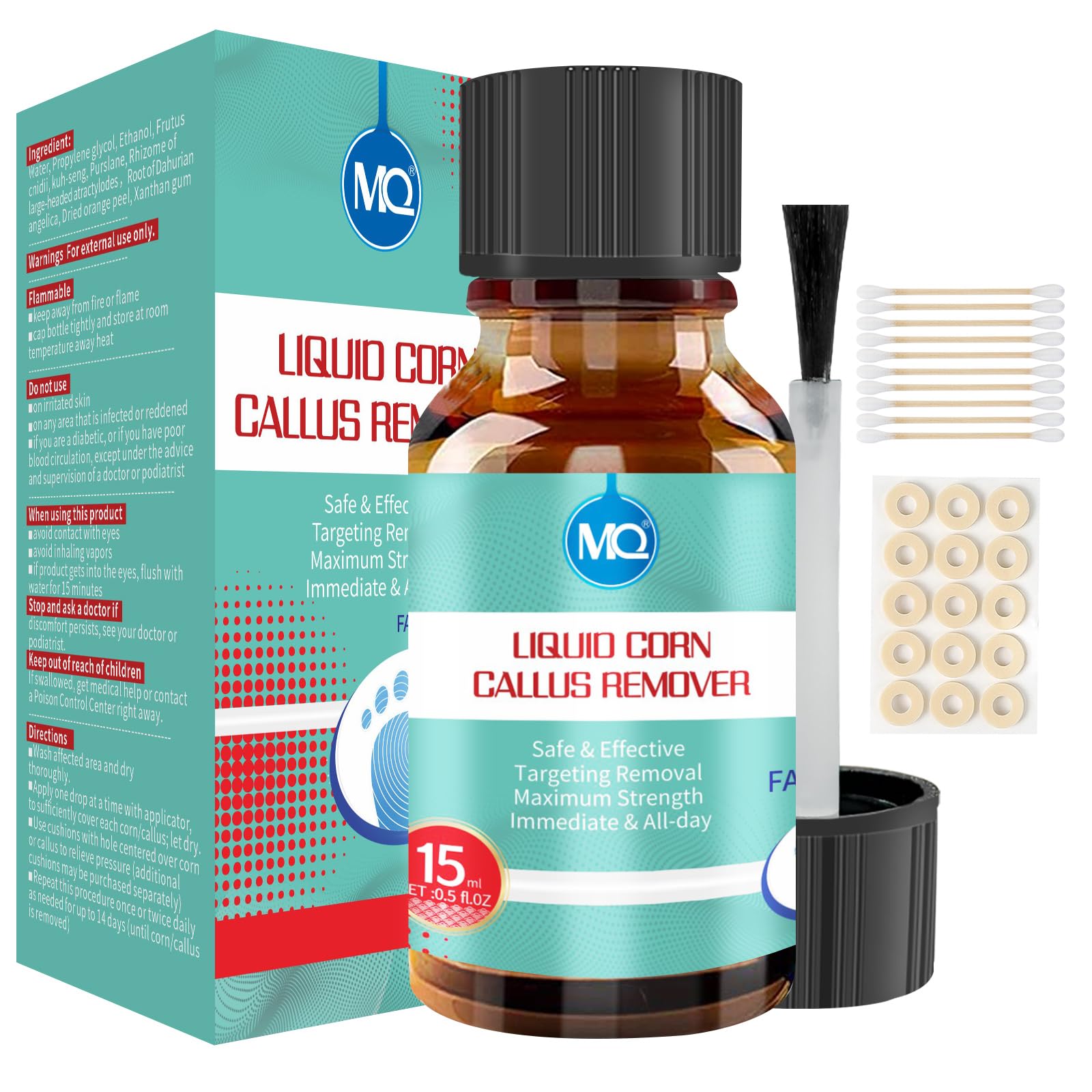MQ frasco 15 ml mostrando aplicador y beneficio de aplicación precisa