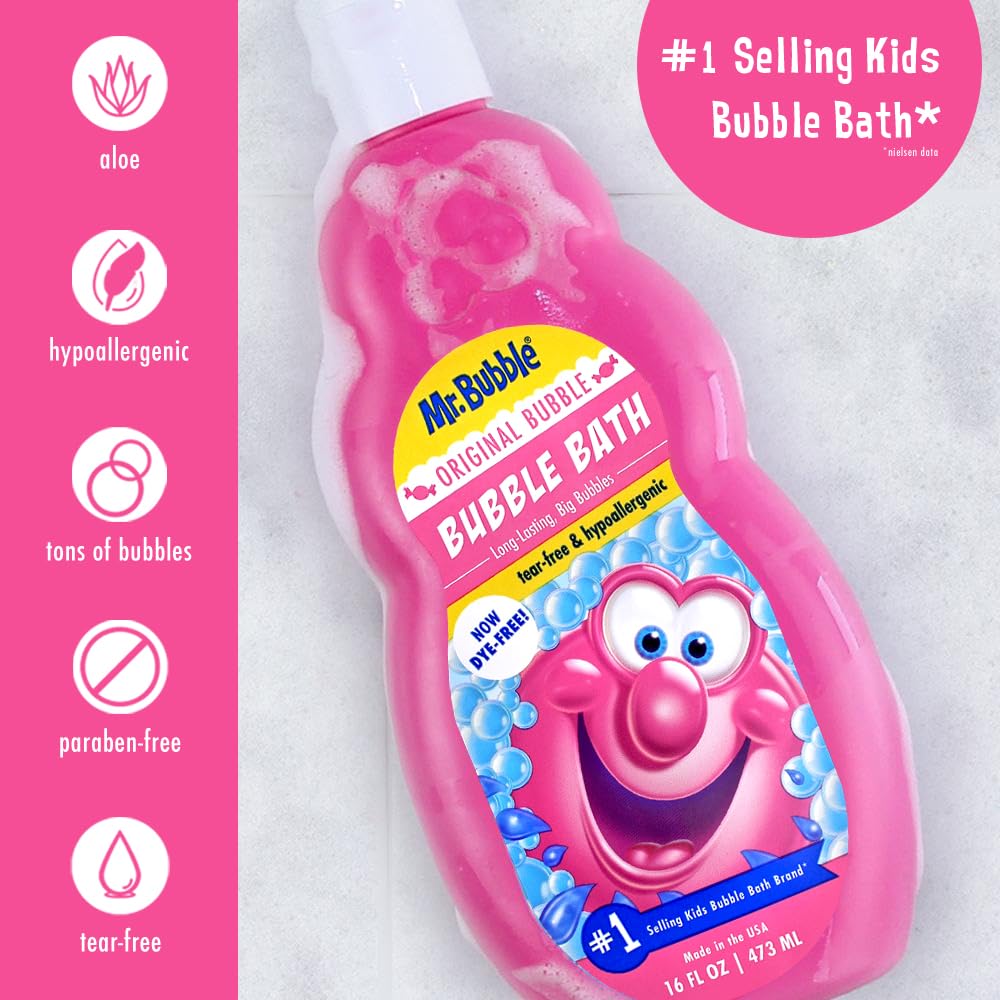 Detalle del tapón de Mr. Bubble mostrando cierre seguro para evitar derrames