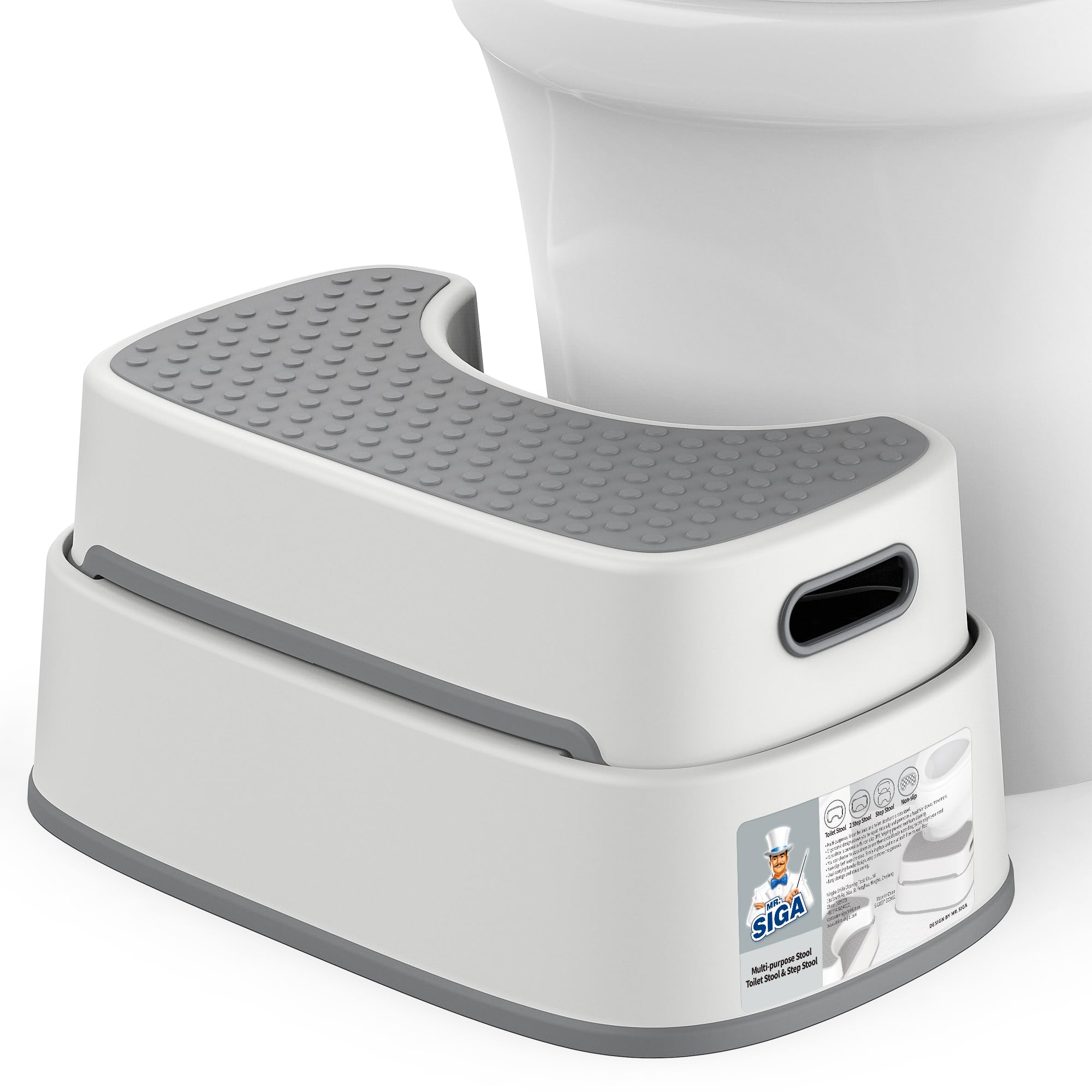 MR.SIGA vista frontal del taburete, diseño compacto y elegante beneficioso