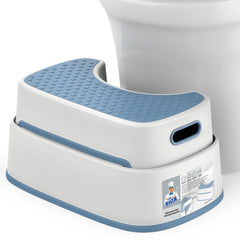 MR.SIGA vista frontal del taburete blanco y azul grisáceo con diseño ergonómico