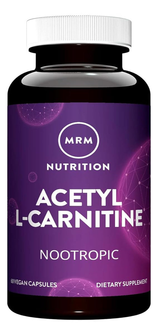 MRM Acetyl L-Carnitine 500 mg, botella, apoyo energético para entrenamientos y concentración