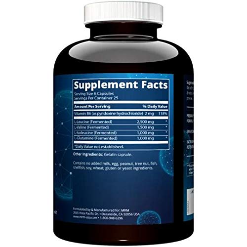 MRM BCAA+G 6000, cápsulas, dosis por toma para entrenamientos intensos.