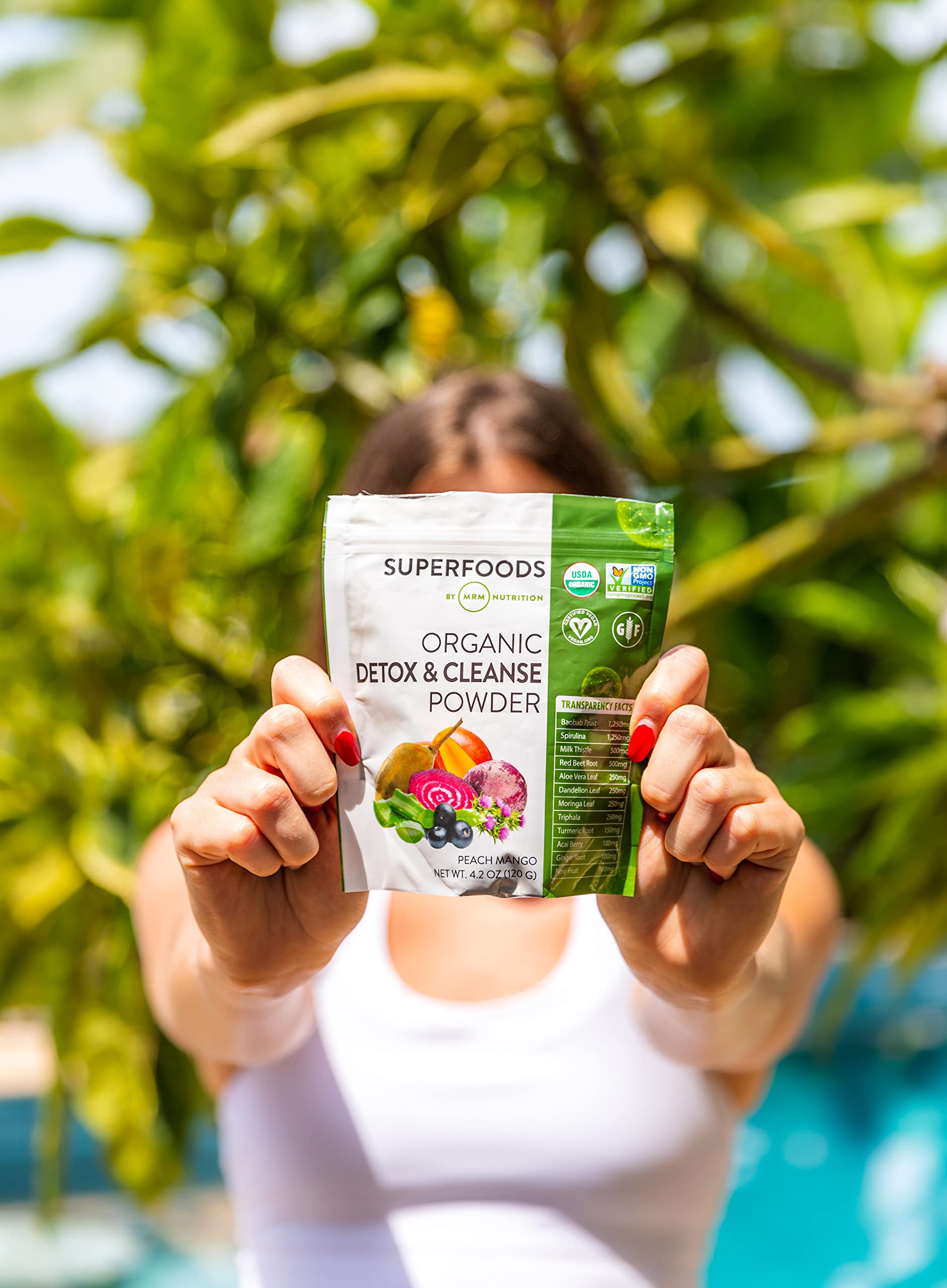 MRM Detox desayuno rápido con sabor durazno mango