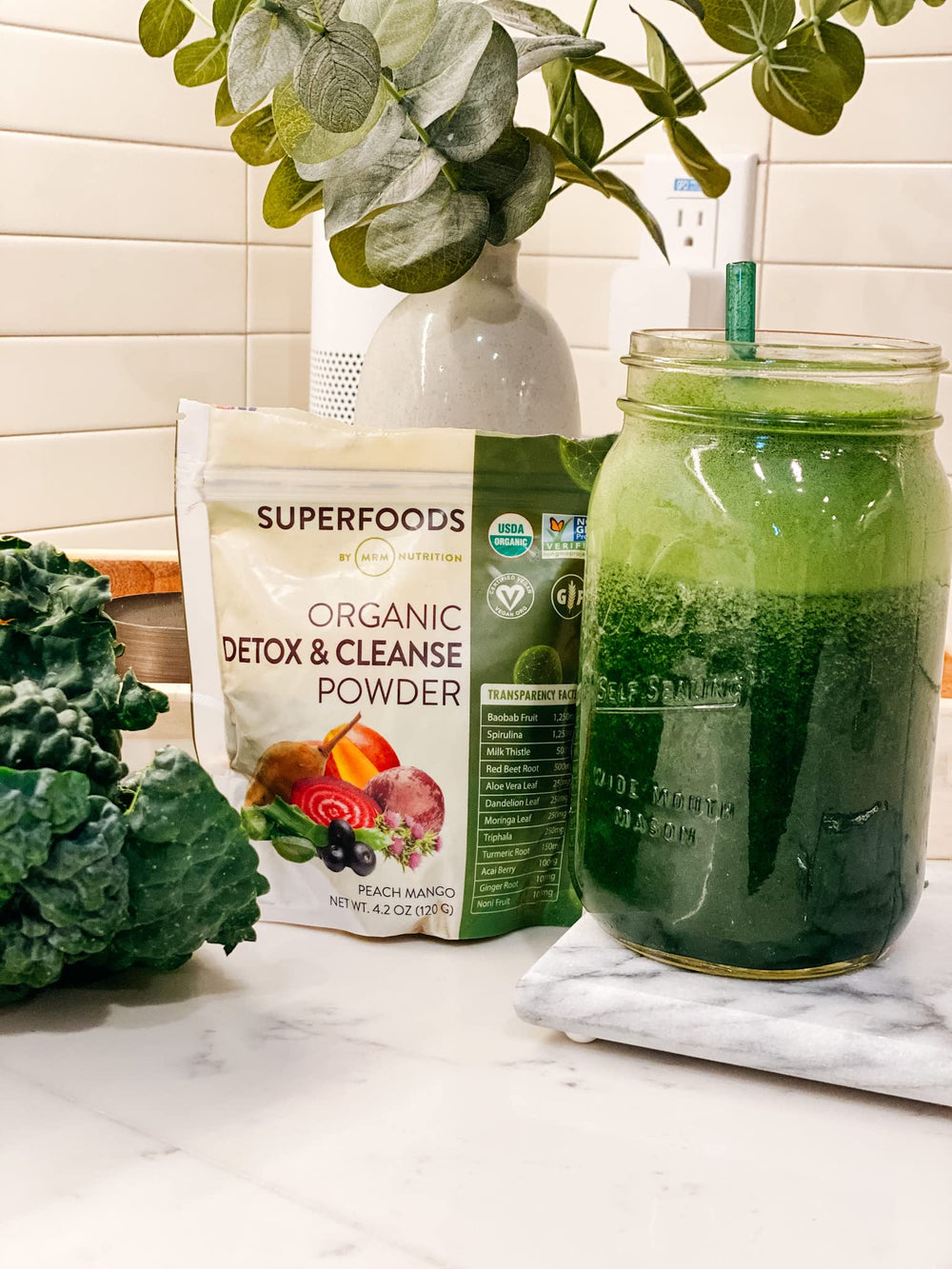 MRM Detox mezcla durazno mango con yogur para batidos cremosos