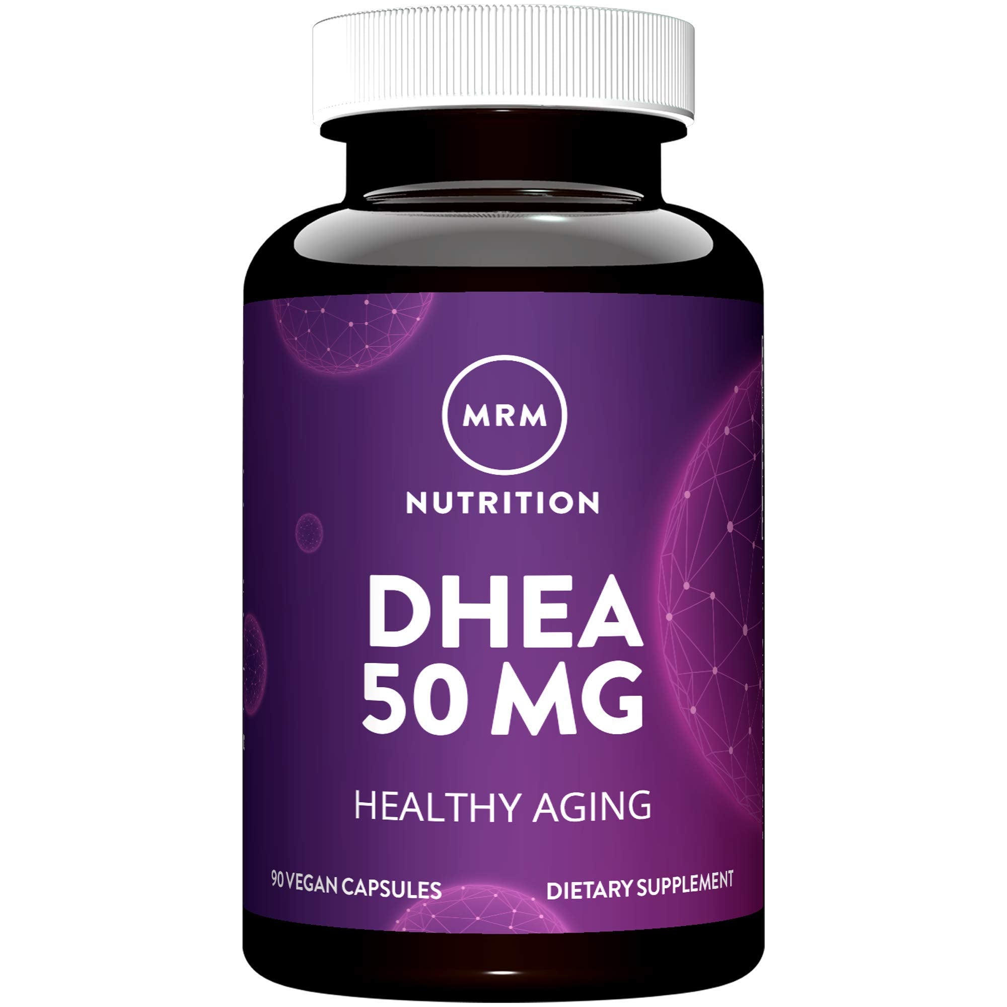 MRM DHEA 50mg imagen frontal del envase mostrando etiqueta clara y beneficios