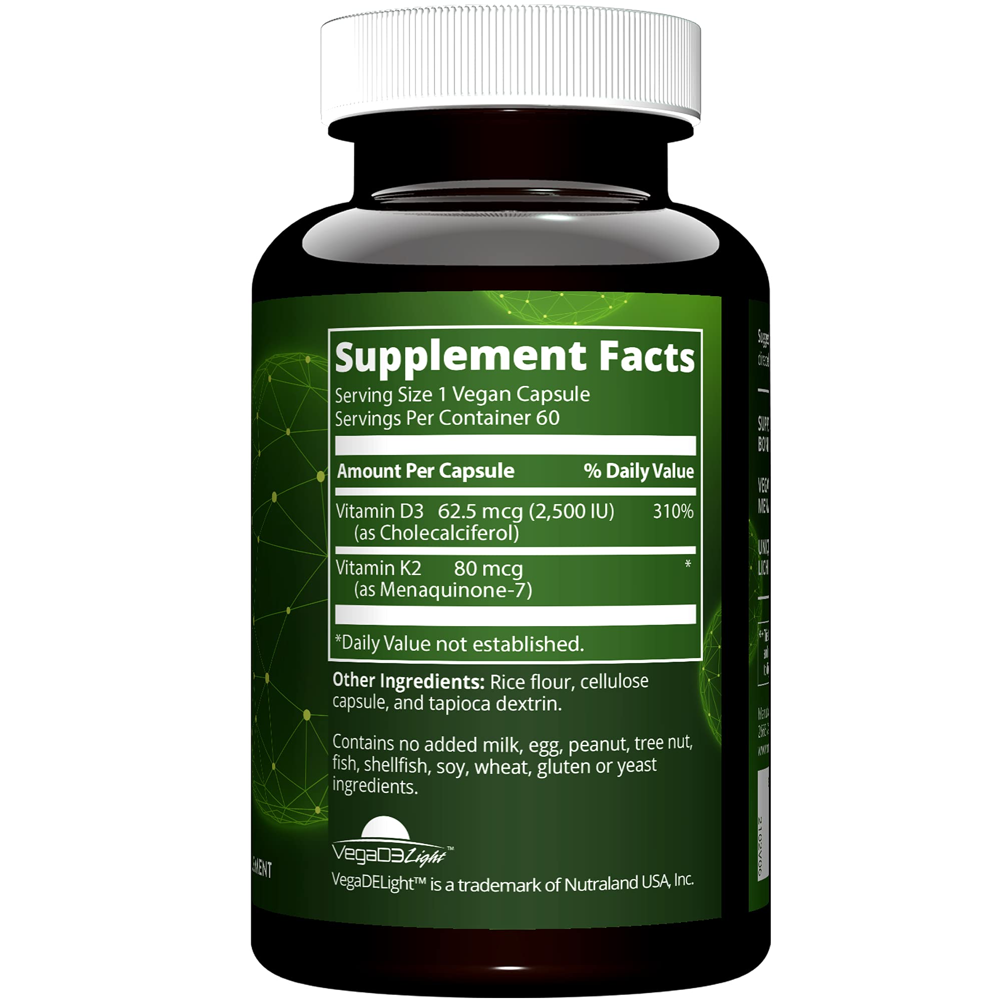 MRM Nuturition D3 K2 cápsulas para uso diario en envase de vidrio