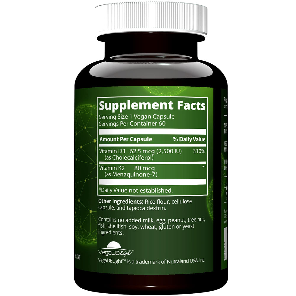 MRM Nuturition D3 K2 cápsulas para uso diario en envase de vidrio