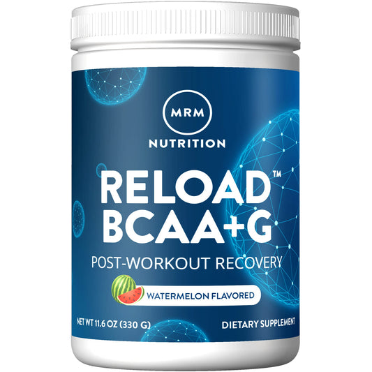 MRM Reload BCAA+G en post-entrenamiento, sabor sandía, favorece recuperación muscular tras la sesión.