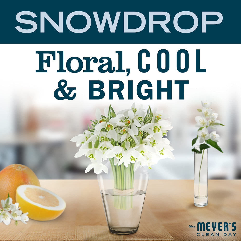 Mrs. MEYER'S vela Snow Drop cera y mecha sin plomo en detalle, combustión más limpia