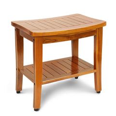 MRTEAK banco de ducha frontal mostrando acabado triple aceite y diseño elegante