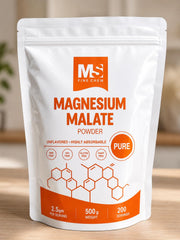 MS Finechem envase frontal de Magnesium Malate Powder muestra etiqueta clara y ventajas
