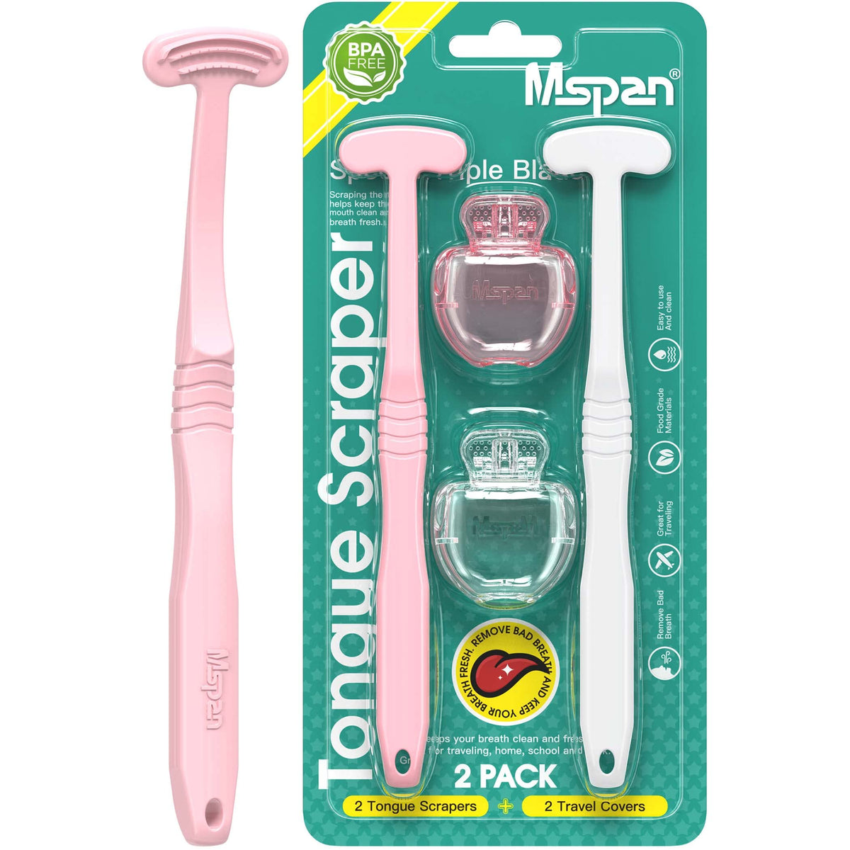 Mspan vista frontal del raspador mostrando diseño y colores para higiene eficaz