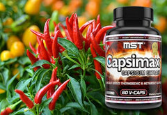 Envase MST Capsimax sostenido en una mano para comparar tamaño y porciones prácticas