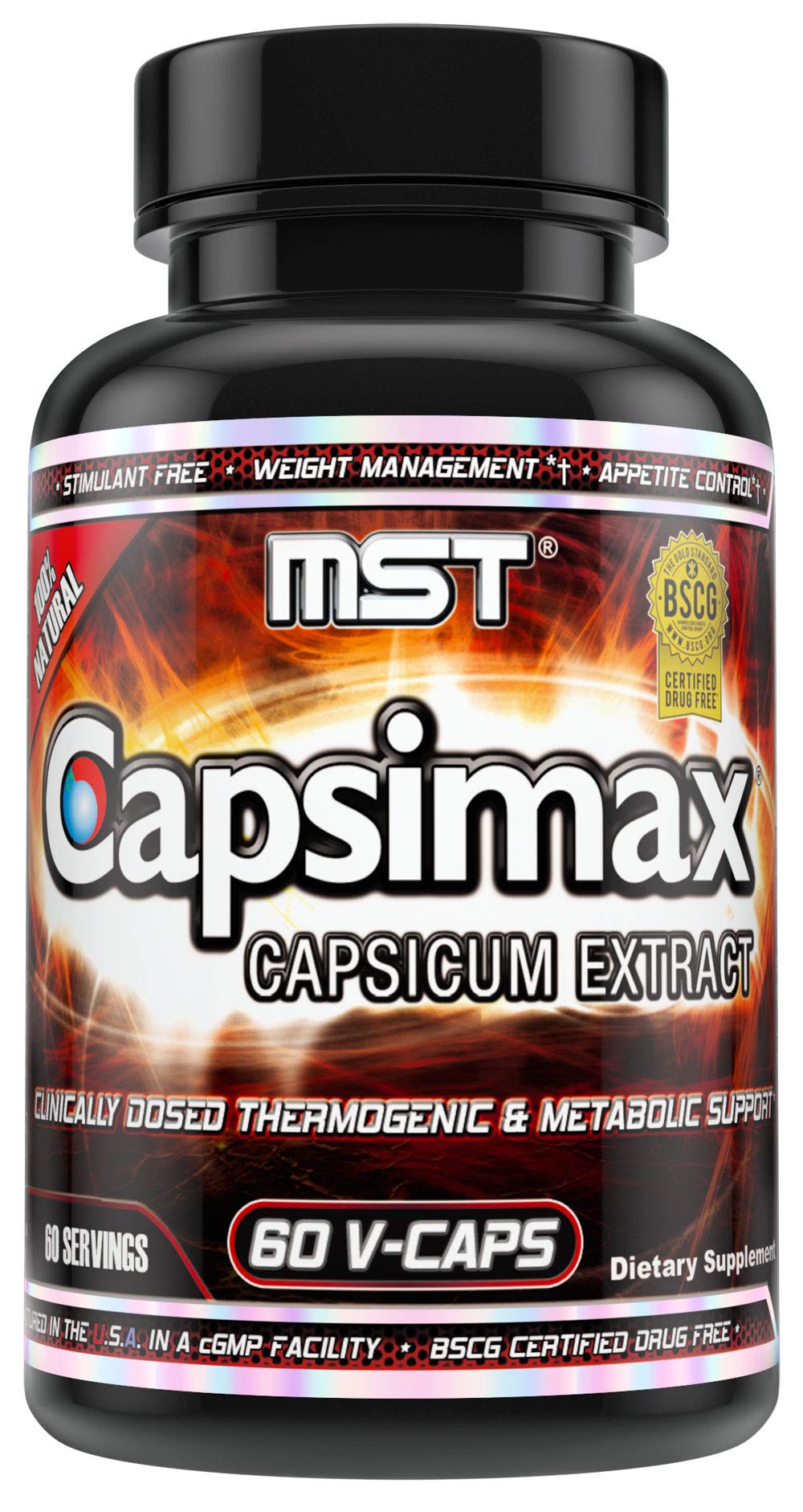 MST Capsimax frontal del envase mostrando 60 cápsulas y diseño informativo para confianza
