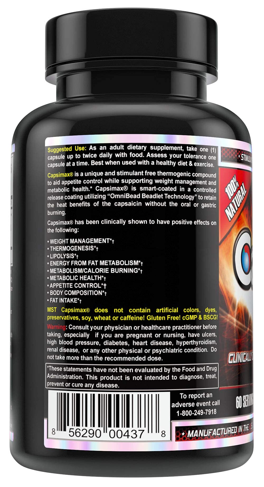 Polvo del ingrediente activo Capsimax junto al envase MST mostrando pureza y concentración