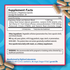 Mt. Angel Vitamins primer plano de cereza ácida y semilla de apio mostrando ingredientes