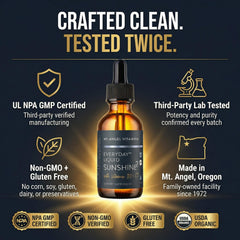Mt. Angel Vitamins etiqueta con ingredientes y certificaciones, transparencia de fórmula