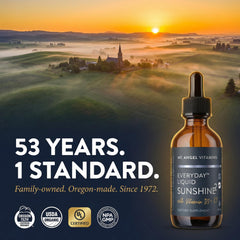 Mt. Angel Vitamins frasco sobre encimera de cocina, apariencia natural y uso diario