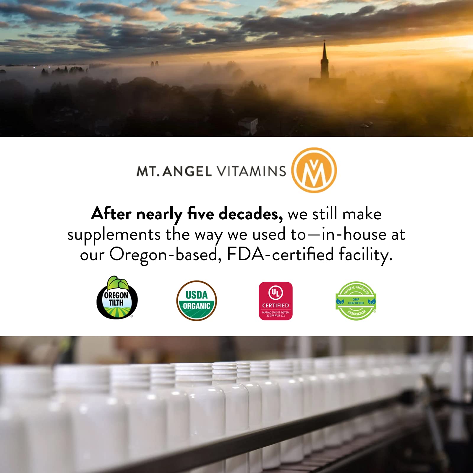 Mt. Angel Vitamins uso familiar con padres y niños, dosificación segura y práctica