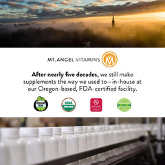 Mt. Angel Vitamins uso familiar con padres y niños, dosificación segura y práctica