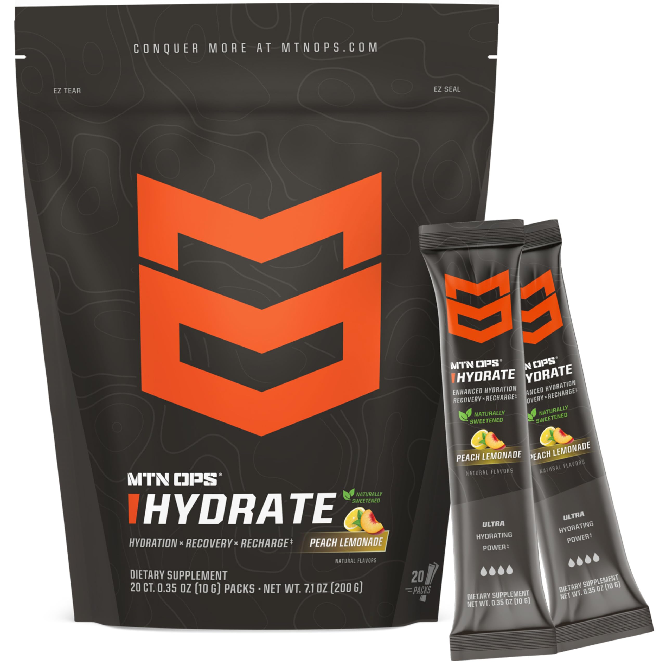 MTN OPS frente del paquete mostrando diseño y sabor peach lemonade, práctico para llevar