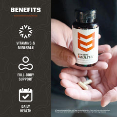 MTN OPS etiqueta del producto Multi-V con lista de ingredientes y beneficios visibles