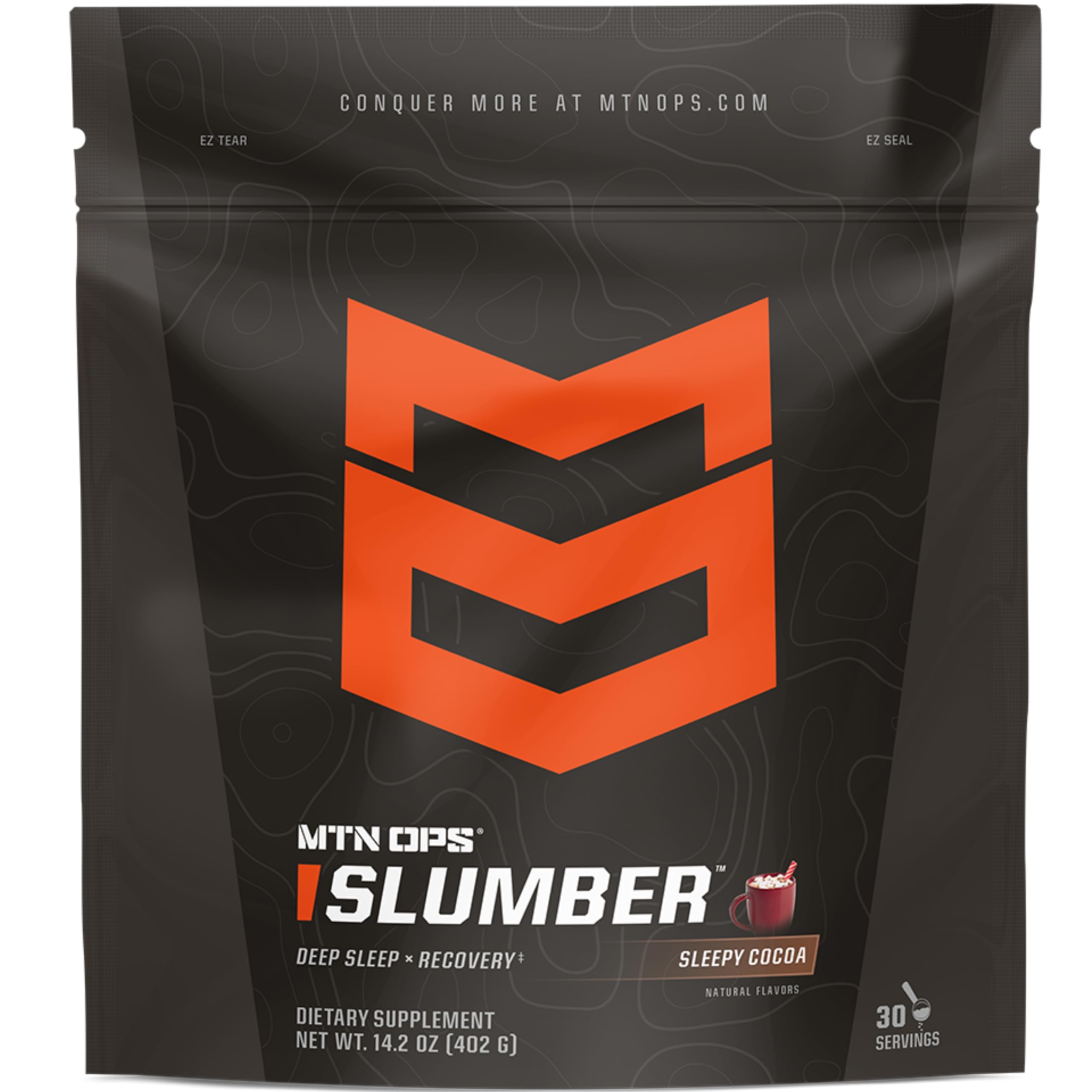 MTN OPS envase frontal mostrando diseño y sabor Sleepy Cocoa beneficio comodidad