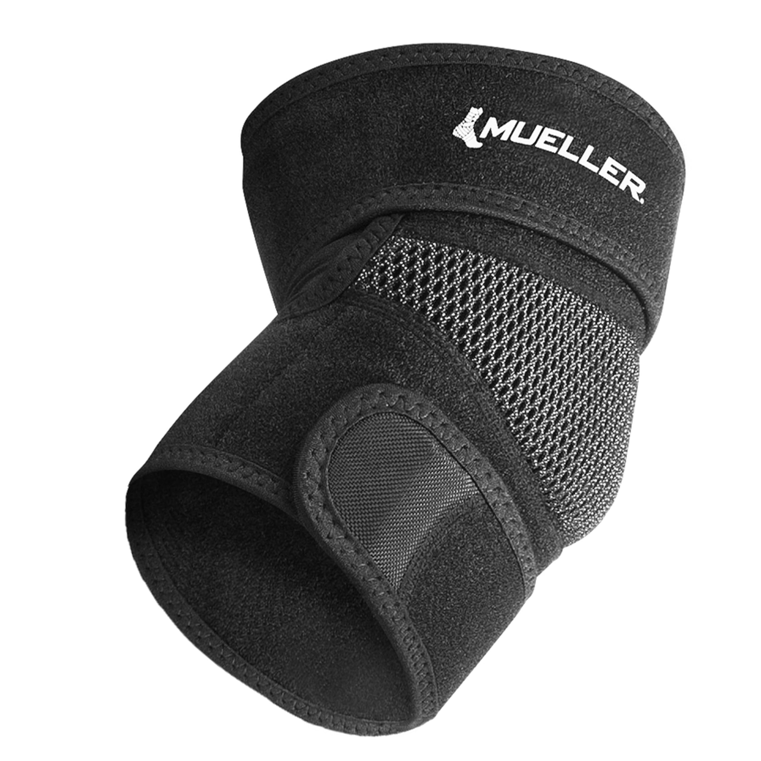 MUELLER paquete frontal mostrando diseño y color negro, soporte discreto