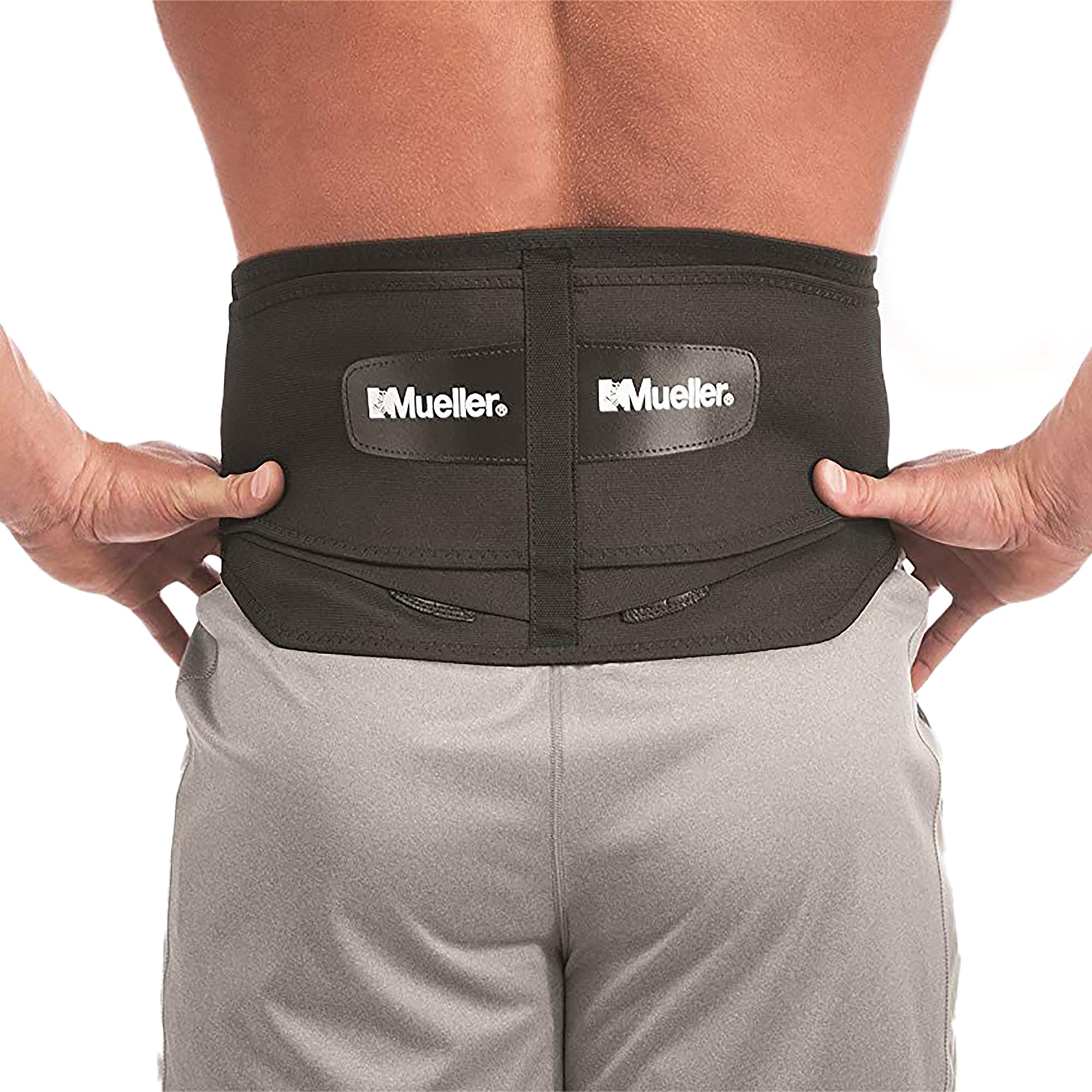 MUELLER vista frontal de la faja mostrando ajuste y diseño cómodo