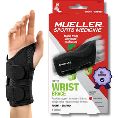 MUELLER muñequera frontal mostrada con cierre visible y soporte confiable