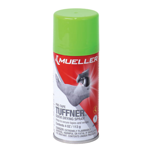 MUELLER Tuffner aerosol frente muestra envase y etiqueta, fácil identificación y transporte