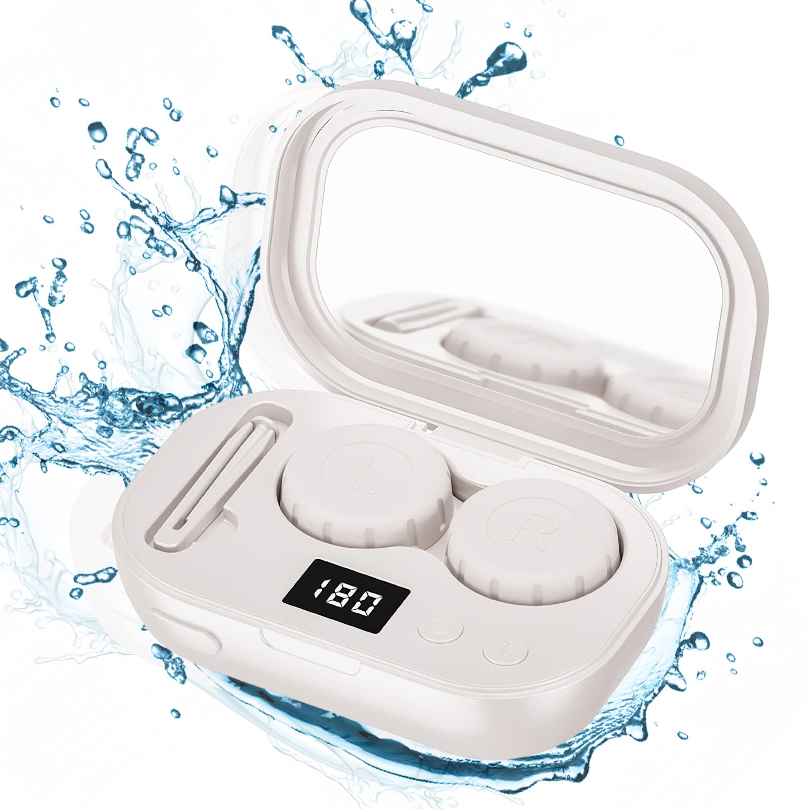 mUGLE cajas de remojo abiertas mostrando compartimentos para diferentes lentes