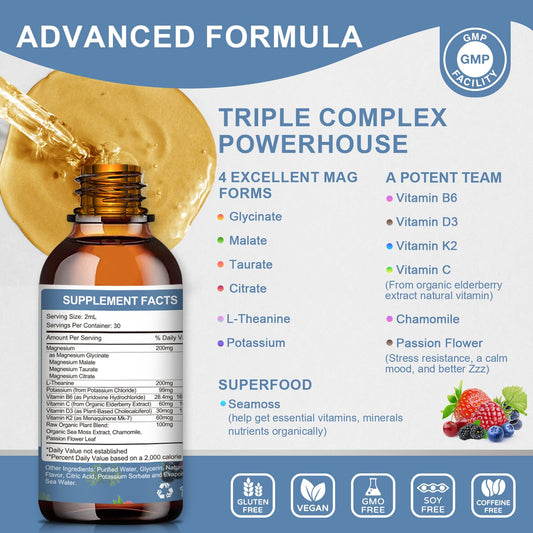 Mulittea Gotas Magnesio glicinato, cuentagotas, favorecen sueño y calma