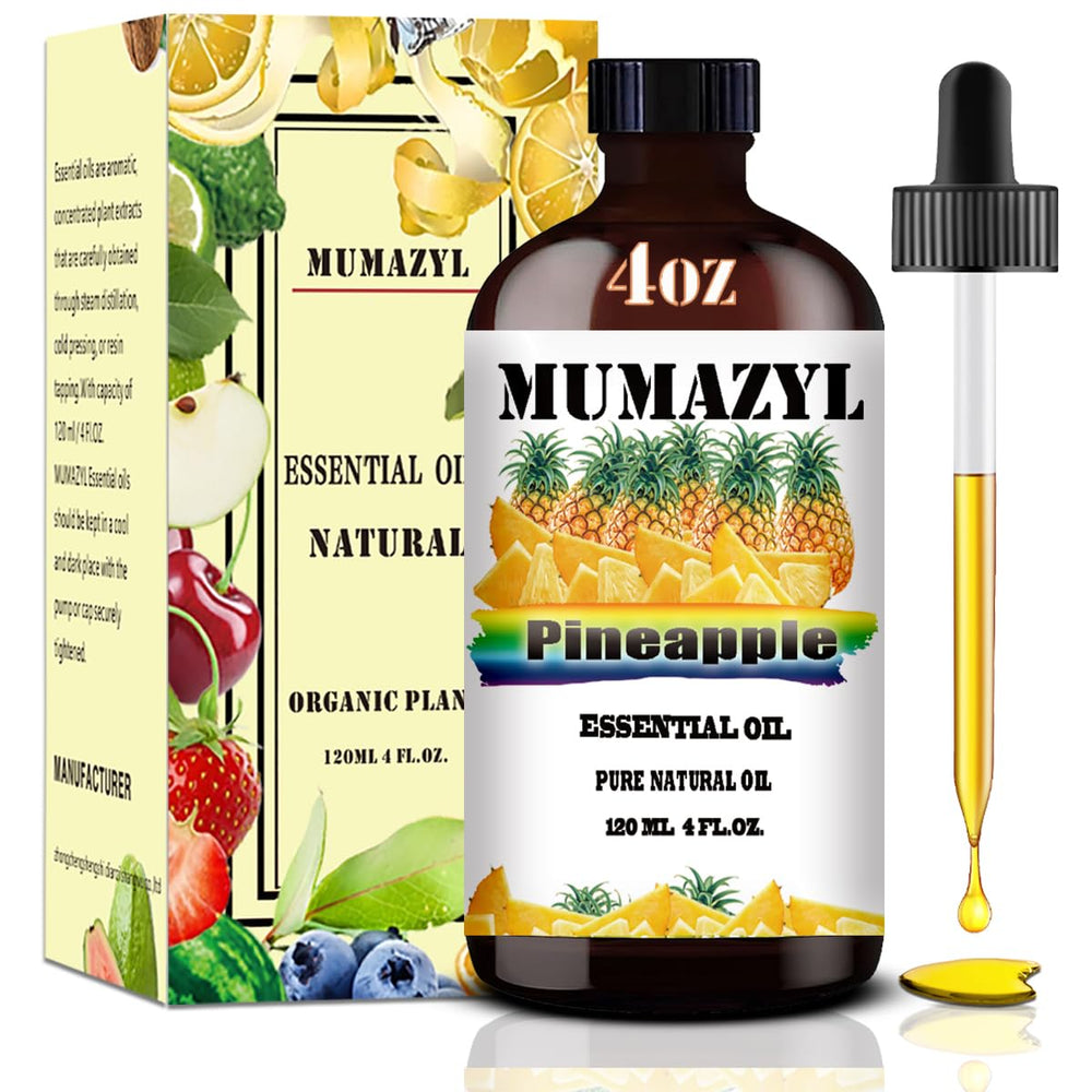 MUMAZYL aceite de piña botella frontal, envase ámbar protege aroma