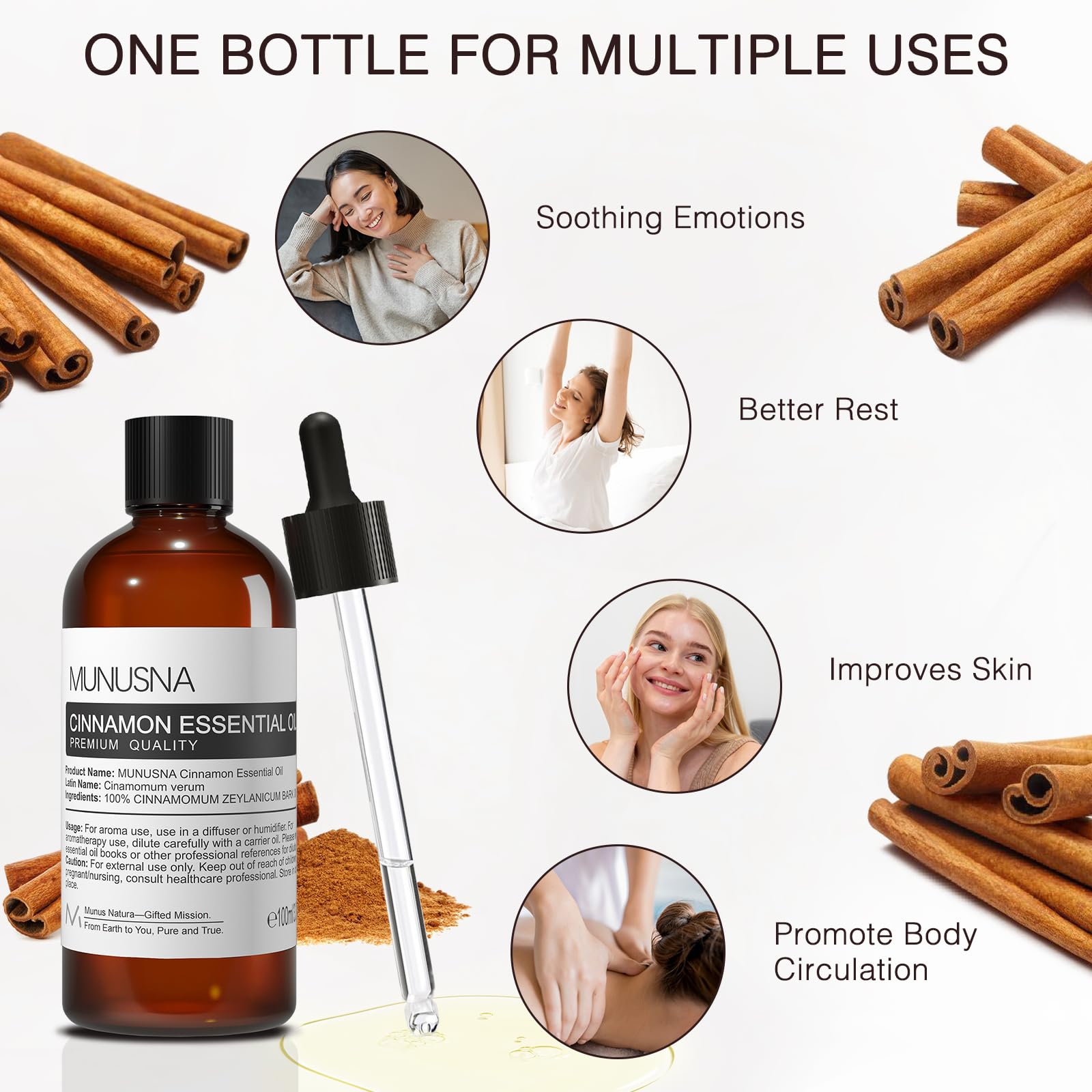 MUNUSNA aceite de canela dispersándose en difusor ultrasonido, creando ambiente cálido