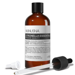 MUNUSNA frasco delantero mostrando aceite citronela para aromaterapia