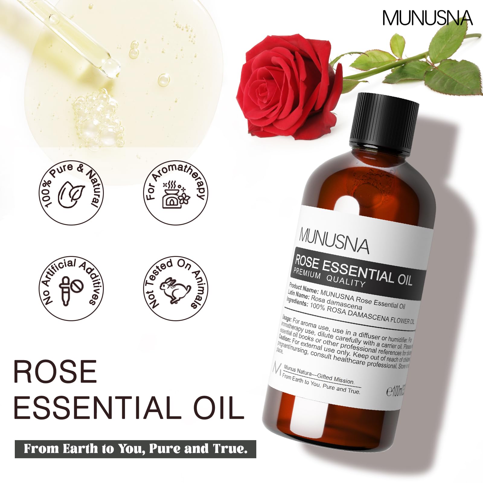 Primer plano del líquido de MUNUSNA para apreciar textura y pureza del aceite
